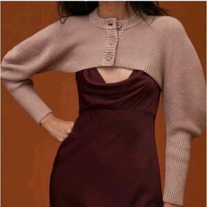 525 America Quartz Baby Pink Knit Puff Sleeve Button Shrug Sz XS/S NWT Rib Sleev